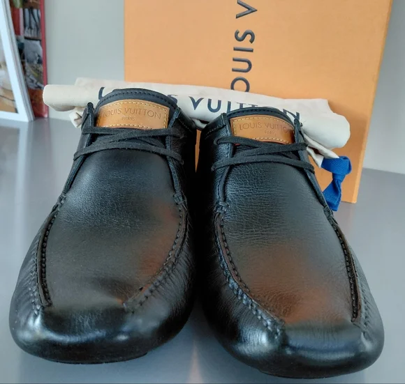 Louis Vuitton Black Veau Soie Leather Loafers Shoes - Picture 2 of 16